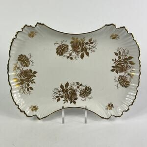 Vintage Old Foley James Kent MORETON Tray Gold Rose Staffordshire England 6759